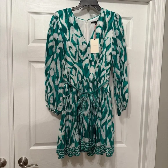 NWT Alex Marie green white Renata printed tropical getaway dress with tie 10 - Picture 2 of 8